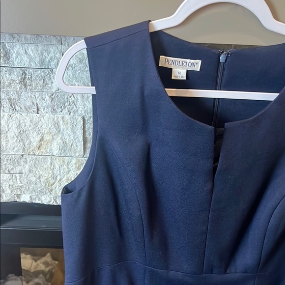 Pendleton Blue Sleeveless Sheath Dress Scoop Neck Midi 100% Virgin Wool size 14 - Picture 5 of 13